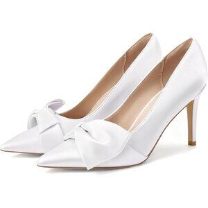 Women's Pumps Satin White Slingback Elasticated Strap Stylish Comfortable  Heel